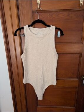 American Eagle Beige Ribbed Crewneck Bodysuit